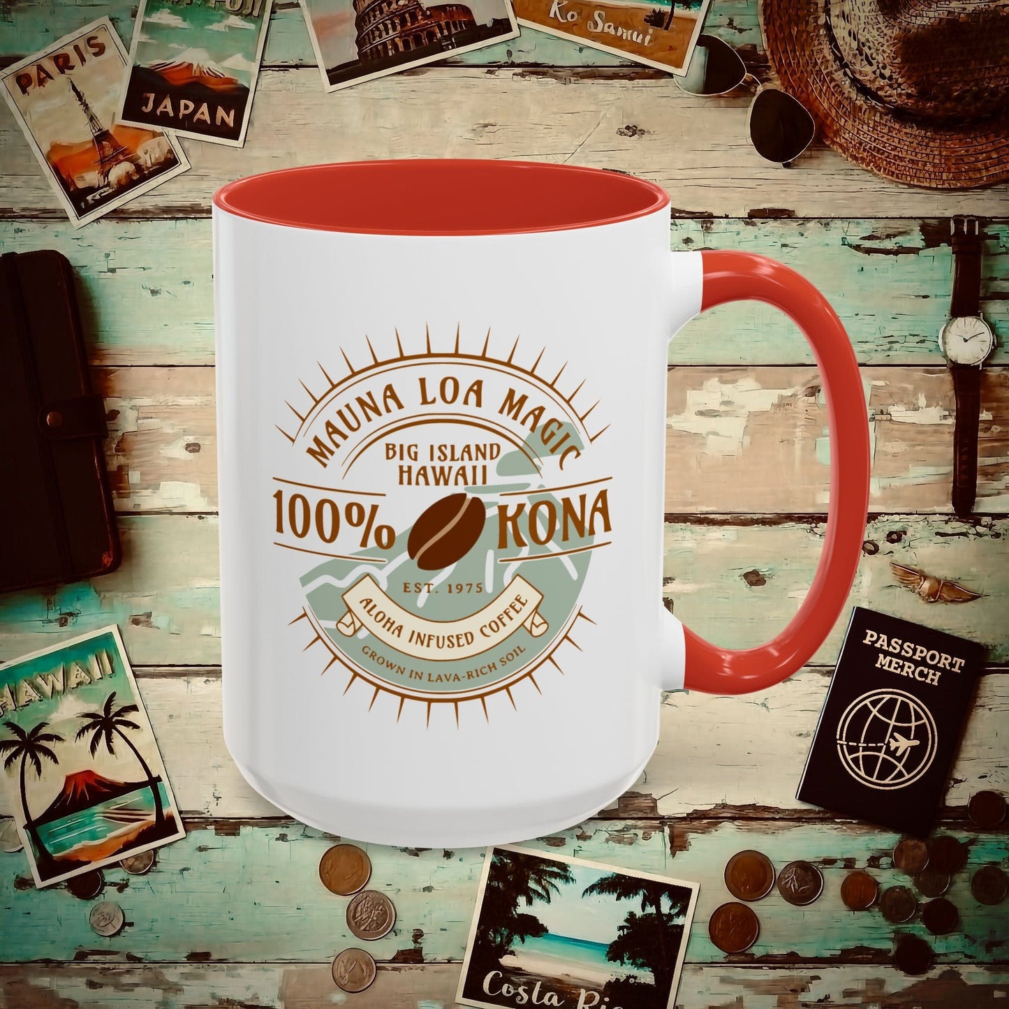 Mauna Loa Magic Kona Coffee Hawaii 15oz Mug Red / 15oz