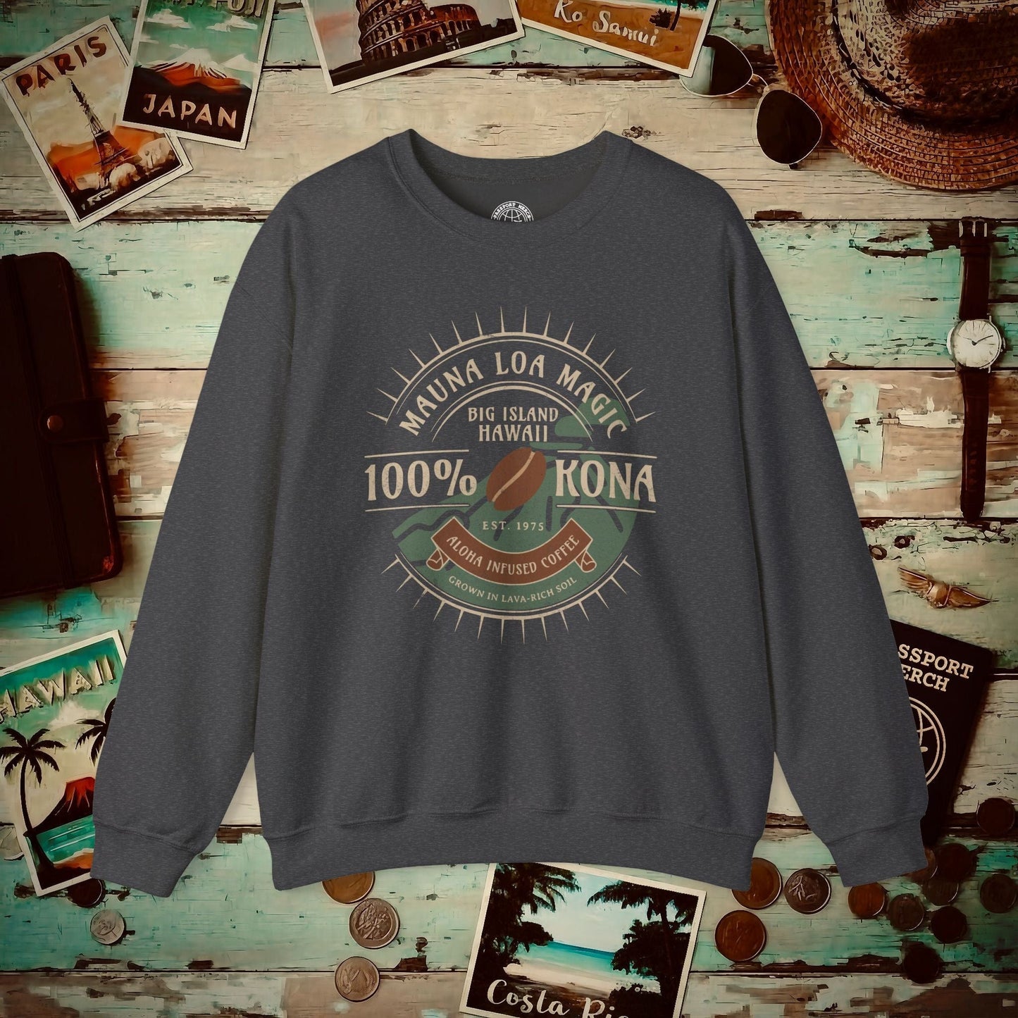 Mauna Loa Magic Kona Coffee Hawaii Crewneck Dark Heather / S