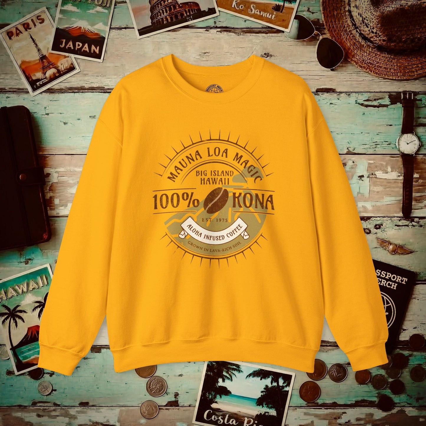 Mauna Loa Magic Kona Coffee Hawaii Crewneck Gold / S