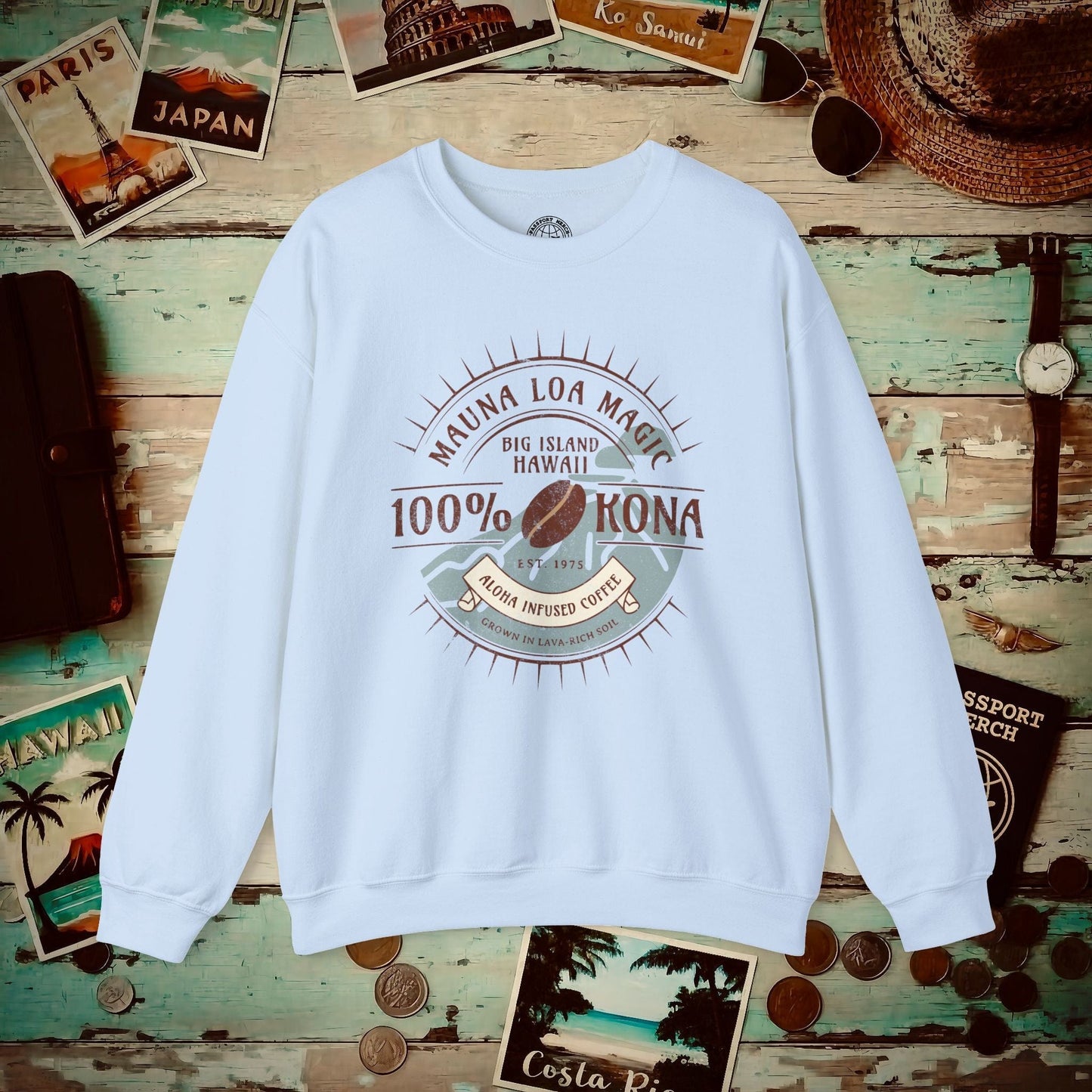 Mauna Loa Magic Kona Coffee Hawaii Crewneck Light Blue / S