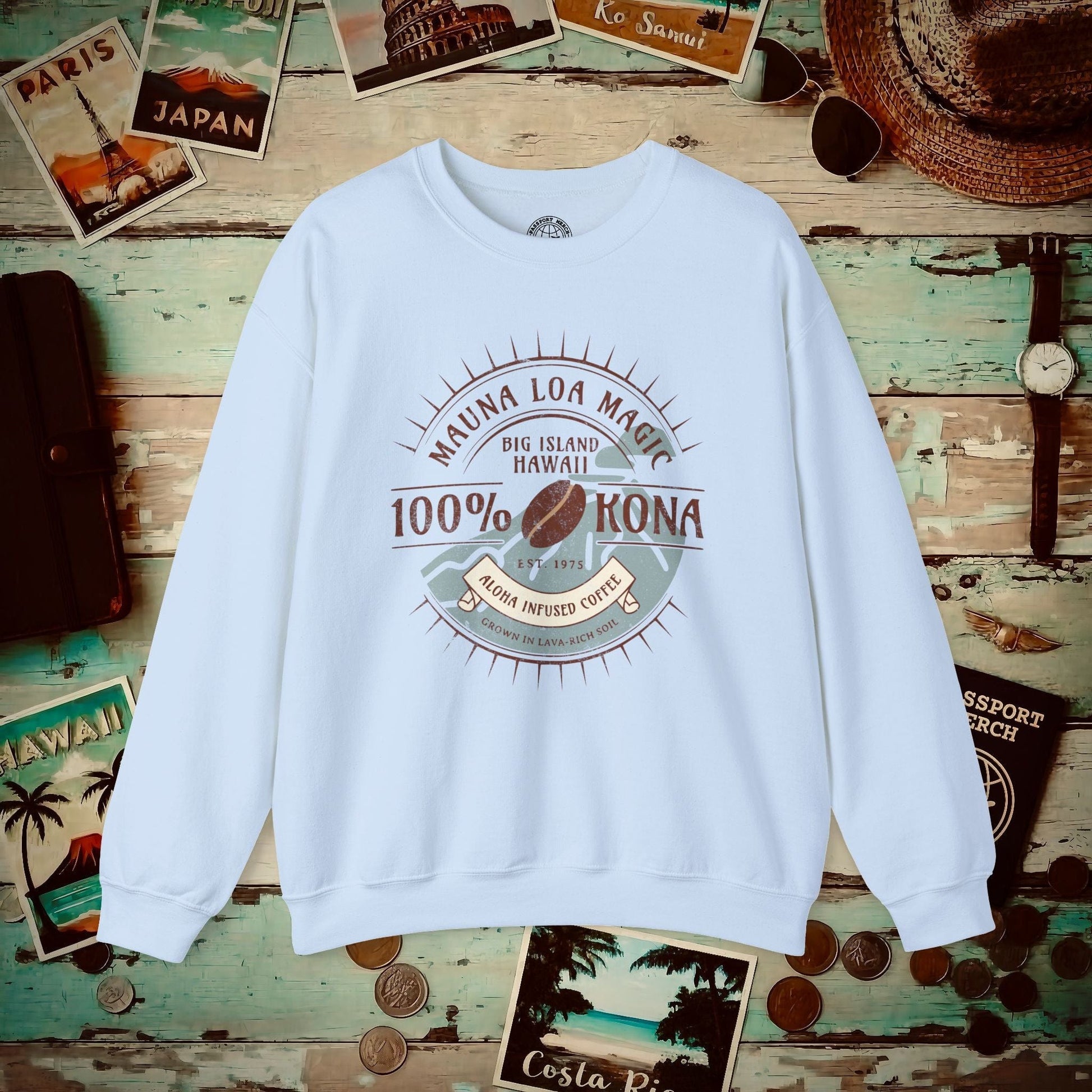 Mauna Loa Magic Kona Coffee Hawaii Crewneck Light Blue / S