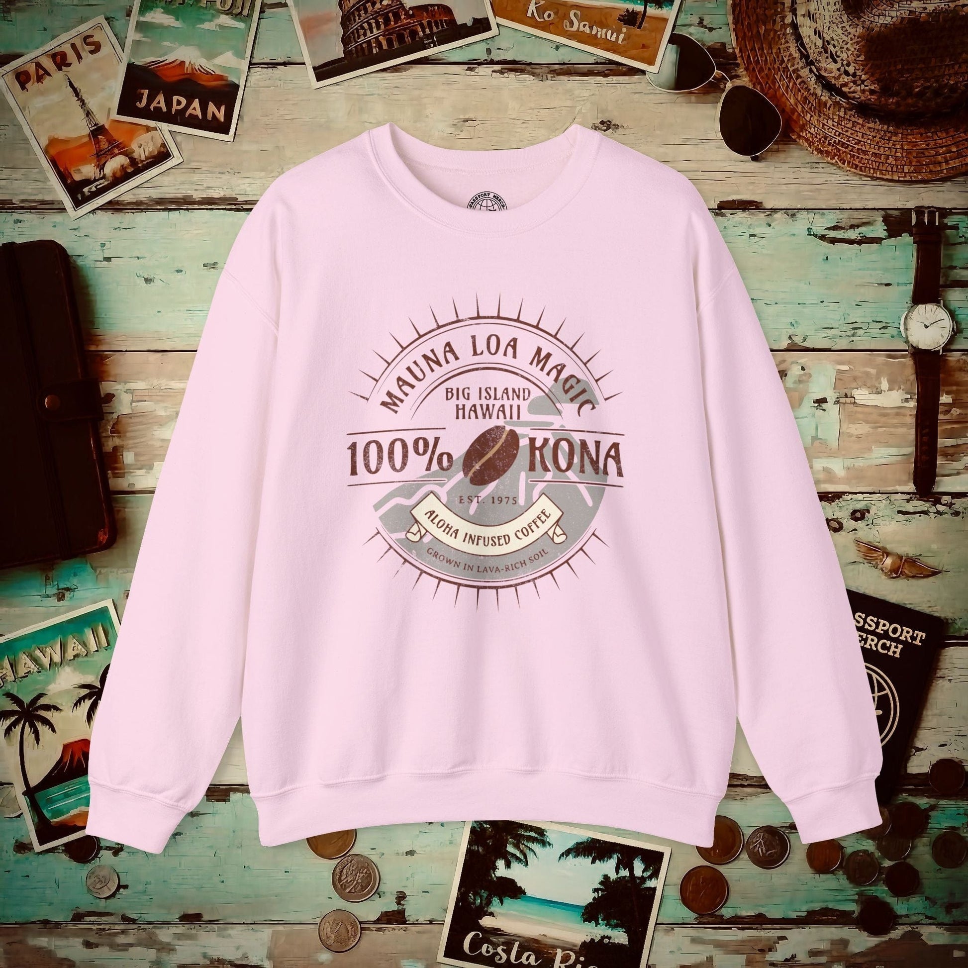 Mauna Loa Magic Kona Coffee Hawaii Crewneck Light Pink / S