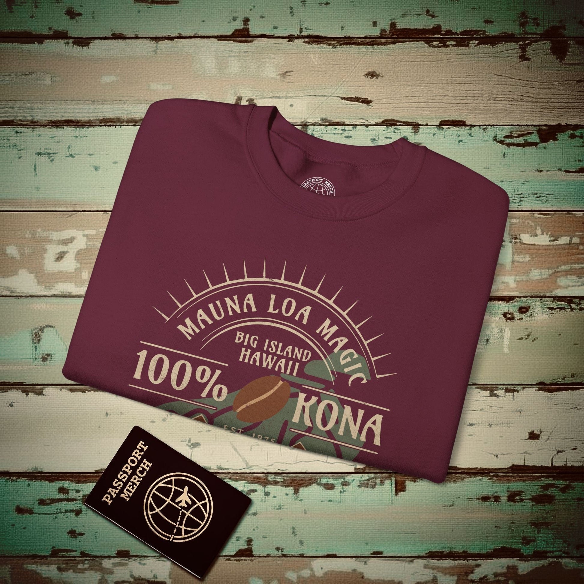 Mauna Loa Magic Kona Coffee Hawaii Crewneck Maroon / S