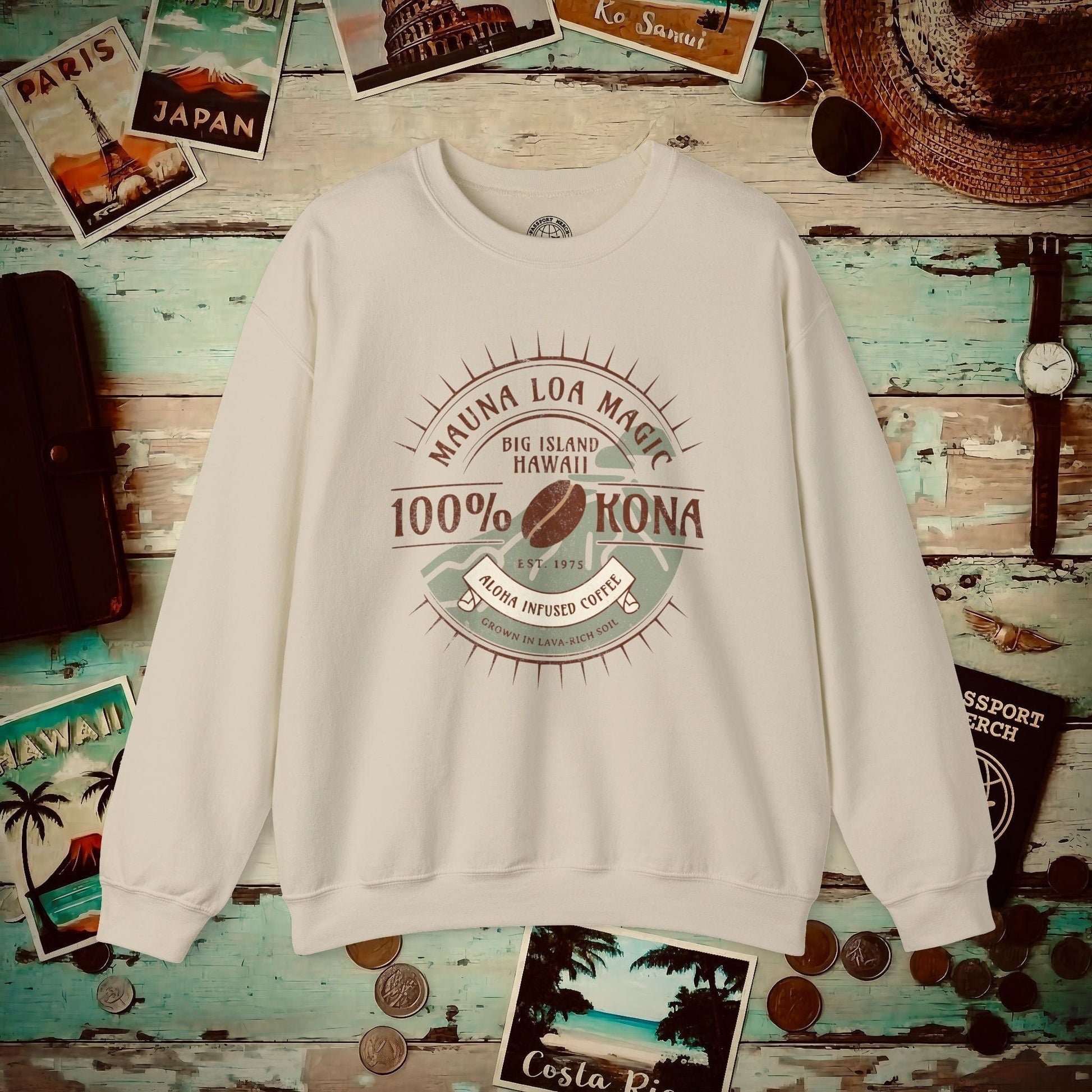 Mauna Loa Magic Kona Coffee Hawaii Crewneck Sand / S