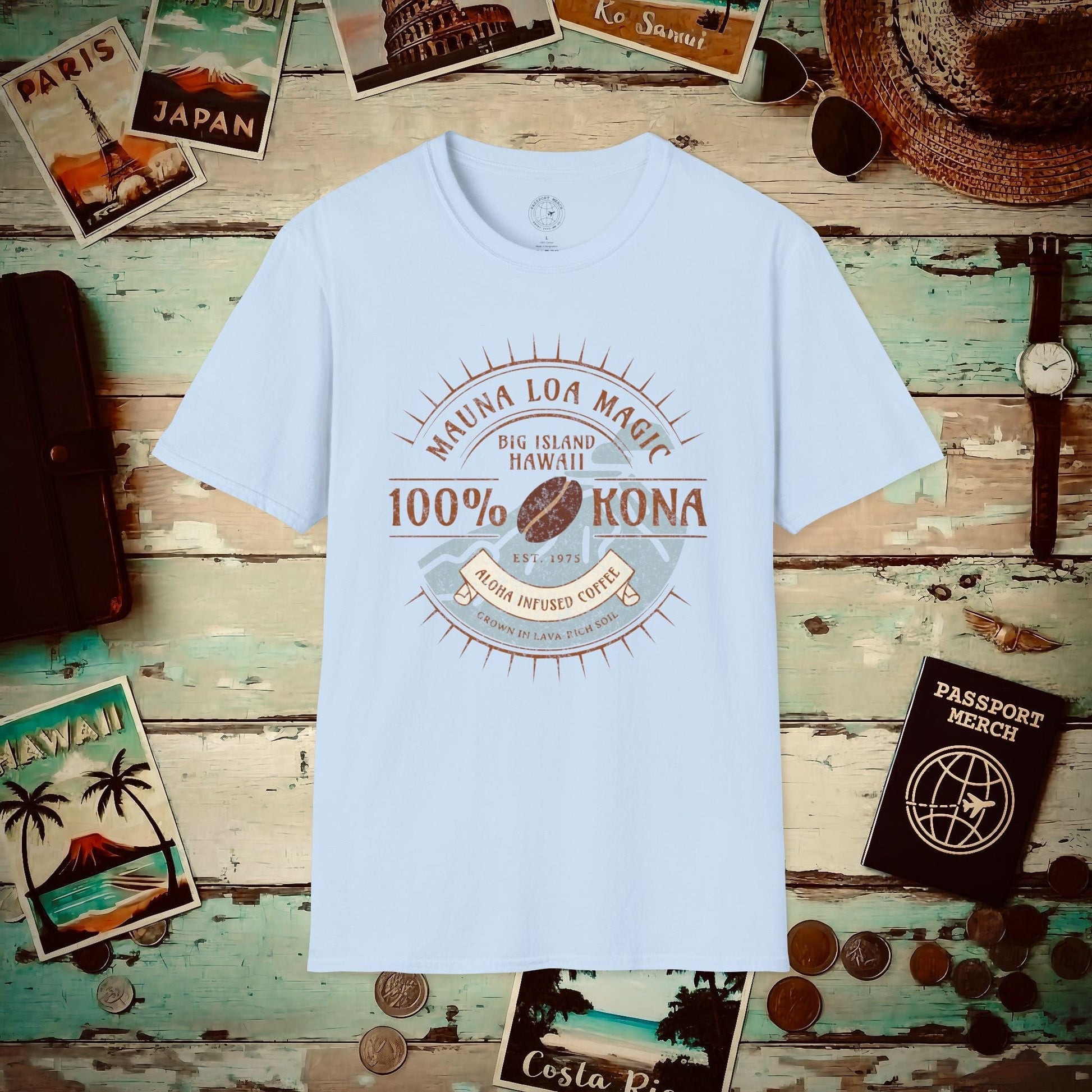 Mauna Loa Magic Kona Coffee Hawaii T-Shirt Light Blue / S