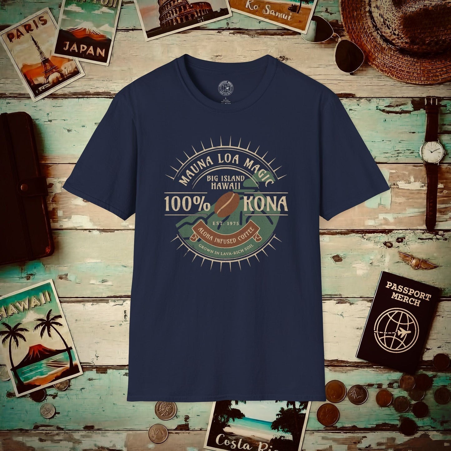 Mauna Loa Magic Kona Coffee Hawaii T-Shirt Navy / S