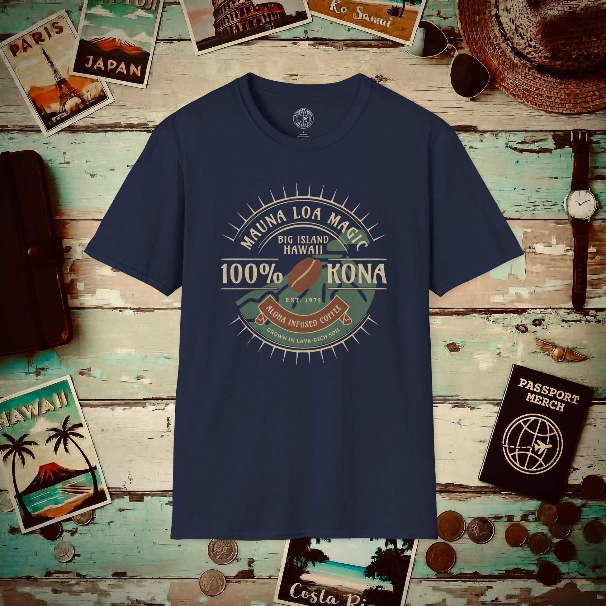 Mauna Loa Magic Kona Coffee Hawaii T-Shirt Navy / S