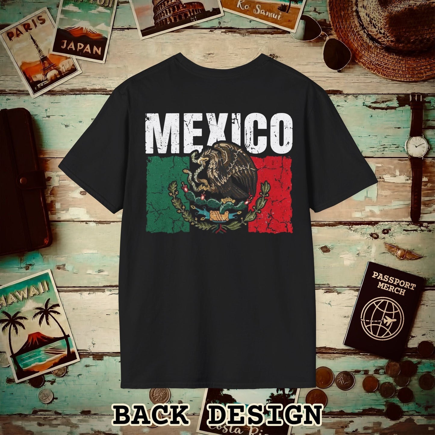 Mexico Vintage Flag Back Print T-Shirt Black / S