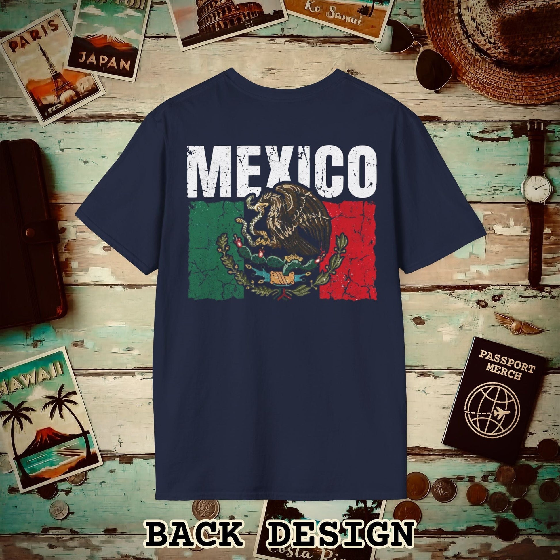 Mexico Vintage Flag Back Print T-Shirt Navy / S