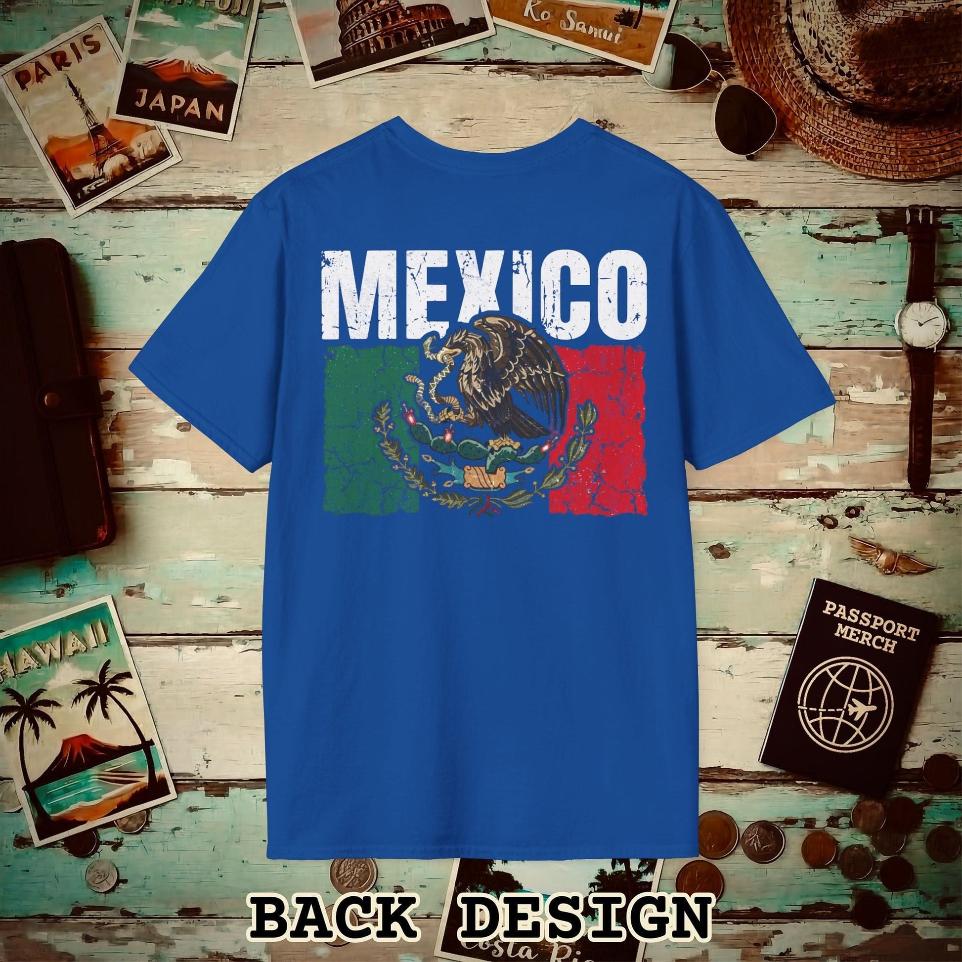 Mexico Vintage Flag Back Print T-Shirt Royal / S