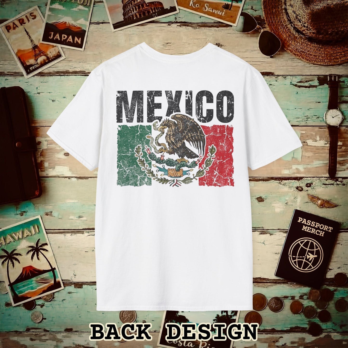 Mexico Vintage Flag Back Print T-Shirt White / S