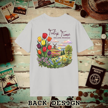 Michigan Flowers (Tulip Time Edition) in Watercolored Oak Back Print T-Shirt Ice Grey / S