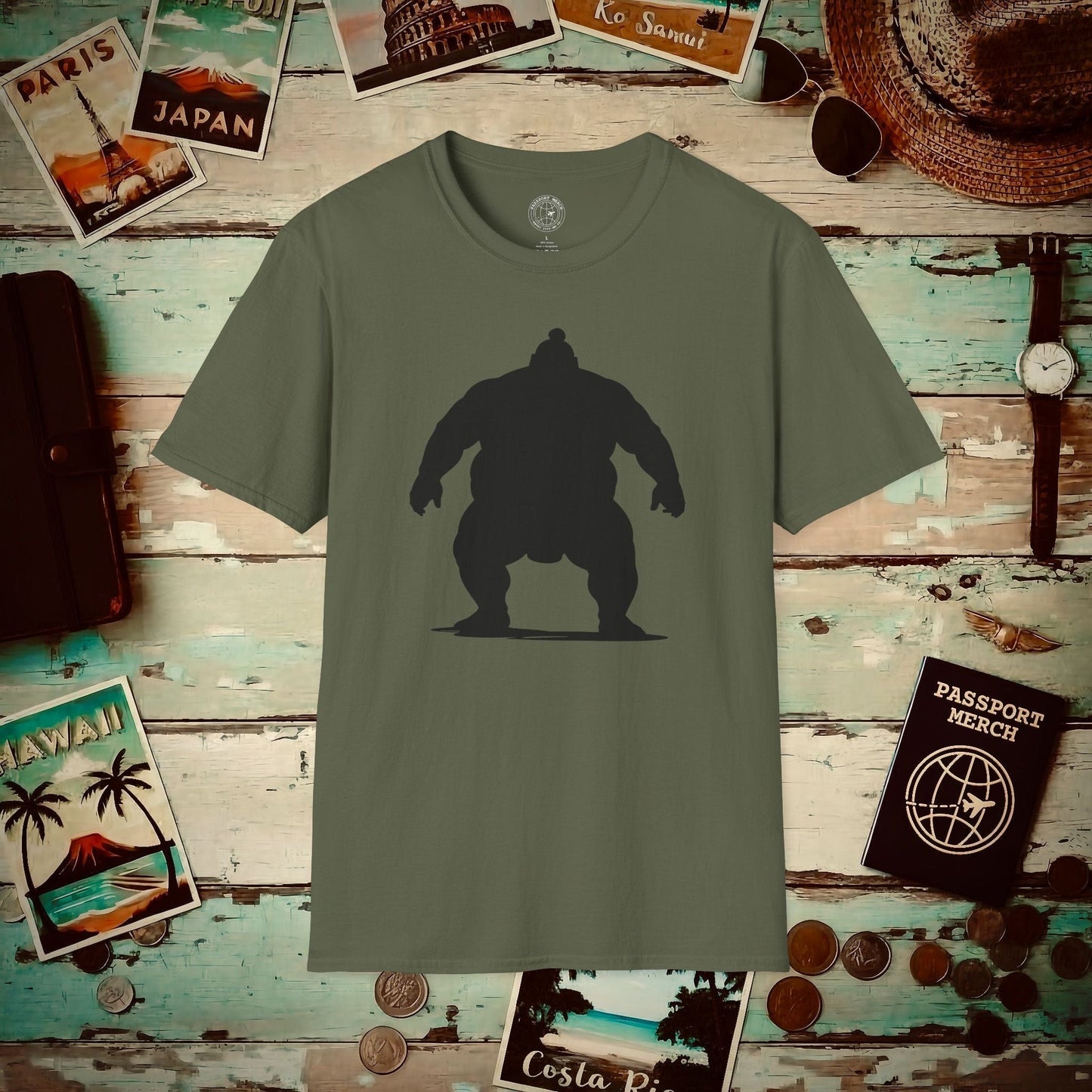 Minimalist Sumo Silhouette, Japan T-Shirt Military Green / S
