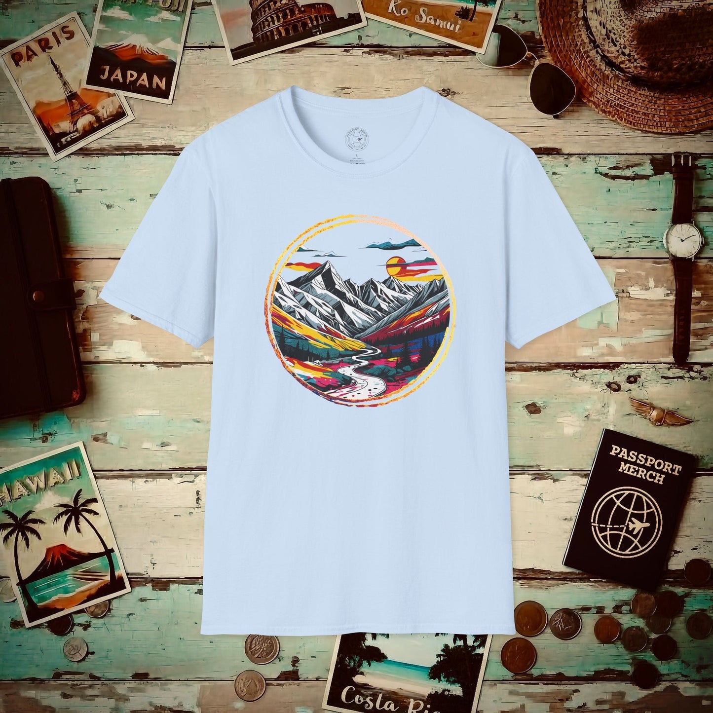 Modern Alpine Wanderlust, Colorado T-Shirt Light Blue / S