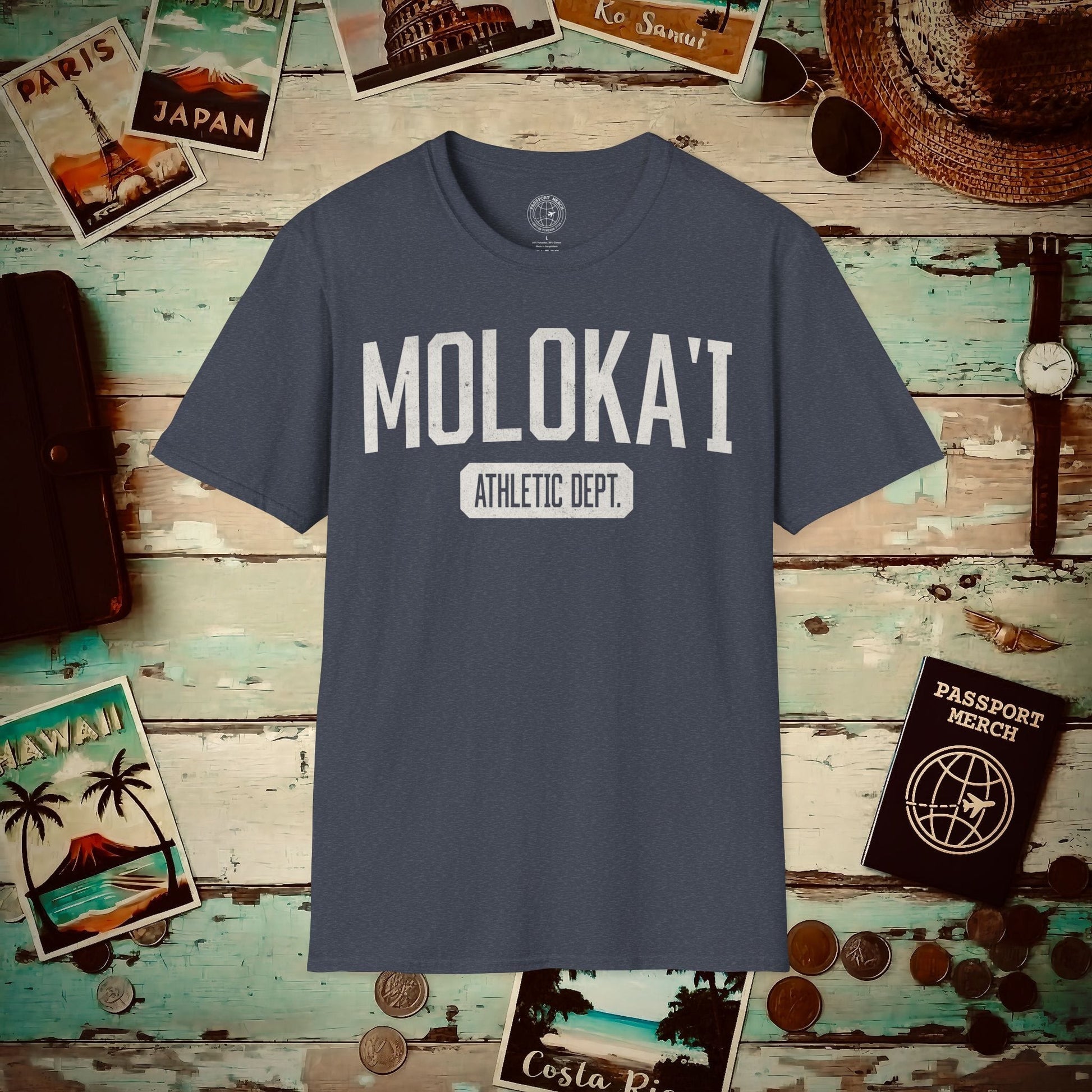 Molokai Athletic Dept. Hawaii T-Shirt Heather Navy / S