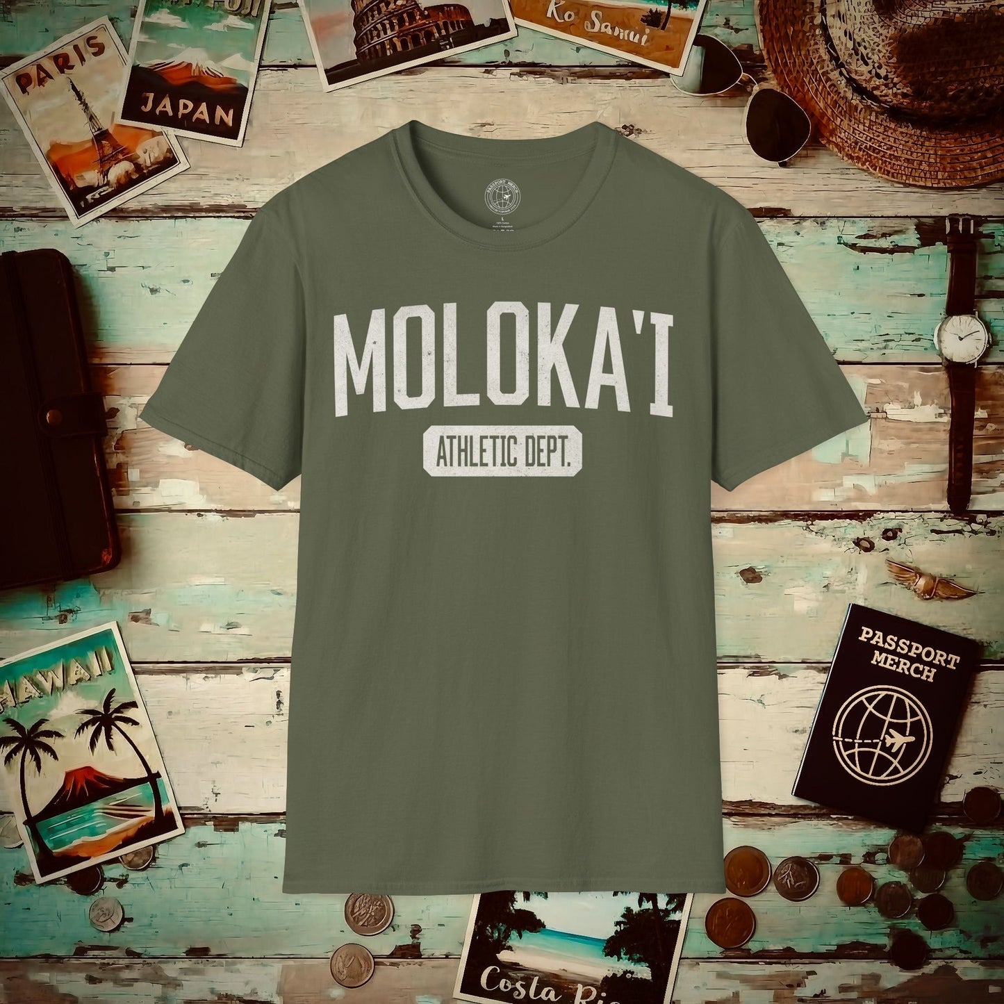 Molokai Athletic Dept. Hawaii T-Shirt Military Green / S