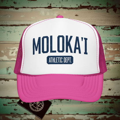 Molokai Athletic Dept. Hawaii Trucker Hat Hot Pink/ White/ Hot Pink / One size