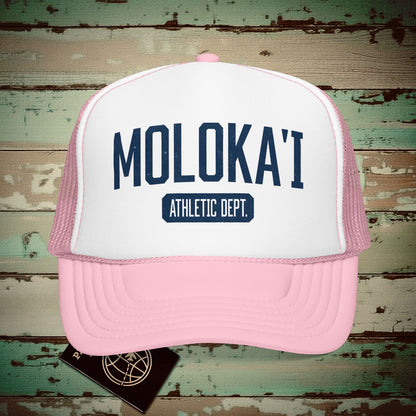 Molokai Athletic Dept. Hawaii Trucker Hat Light Pink/White / One size
