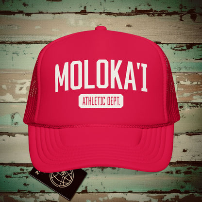 Molokai Athletic Dept. Hawaii Trucker Hat Red / One size