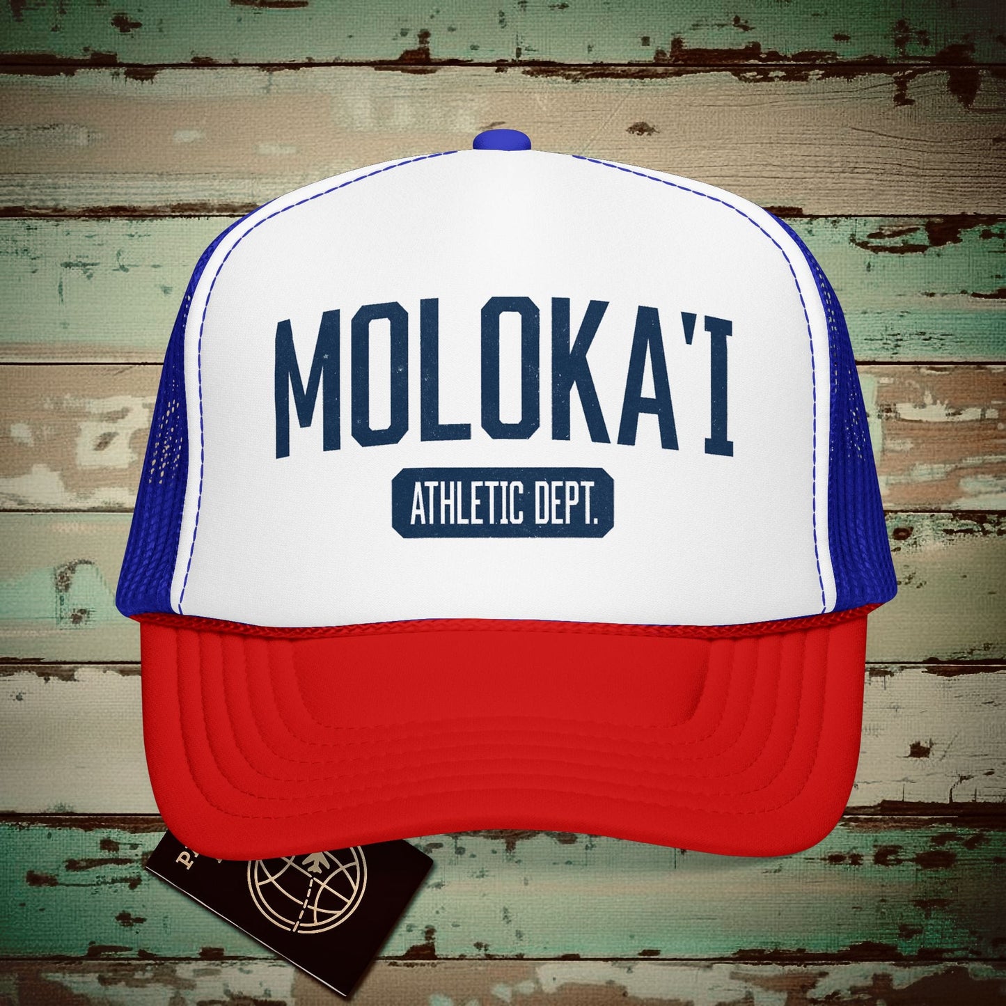 Molokai Athletic Dept. Hawaii Trucker Hat Red / White / Royal / One size