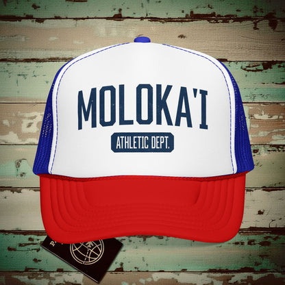 Molokai Athletic Dept. Hawaii Trucker Hat Red / White / Royal / One size