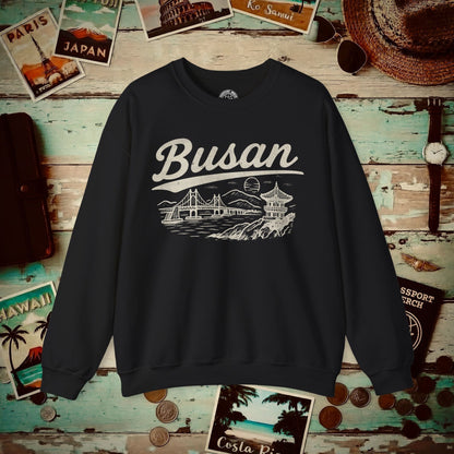 Monochrome Dreams of Busan Korea Crewneck Black / S