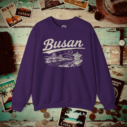 Monochrome Dreams of Busan Korea Crewneck Purple / S