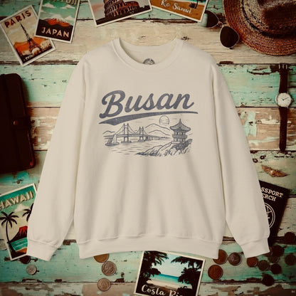 Monochrome Dreams of Busan Korea Crewneck Sand / S