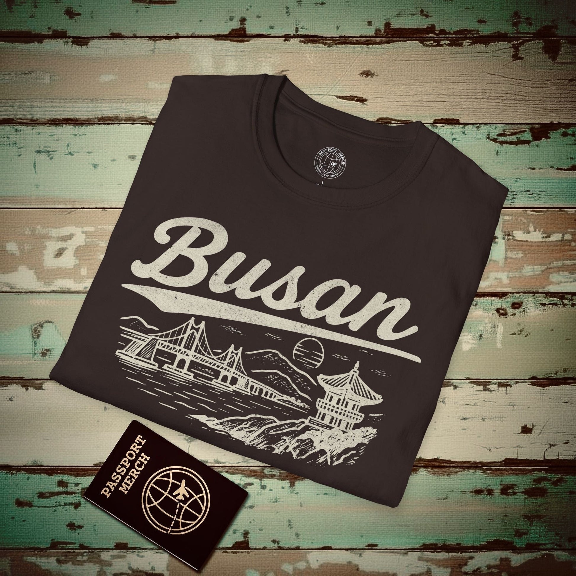 Monochrome Dreams of Busan Korea T-Shirt Dark Chocolate / S