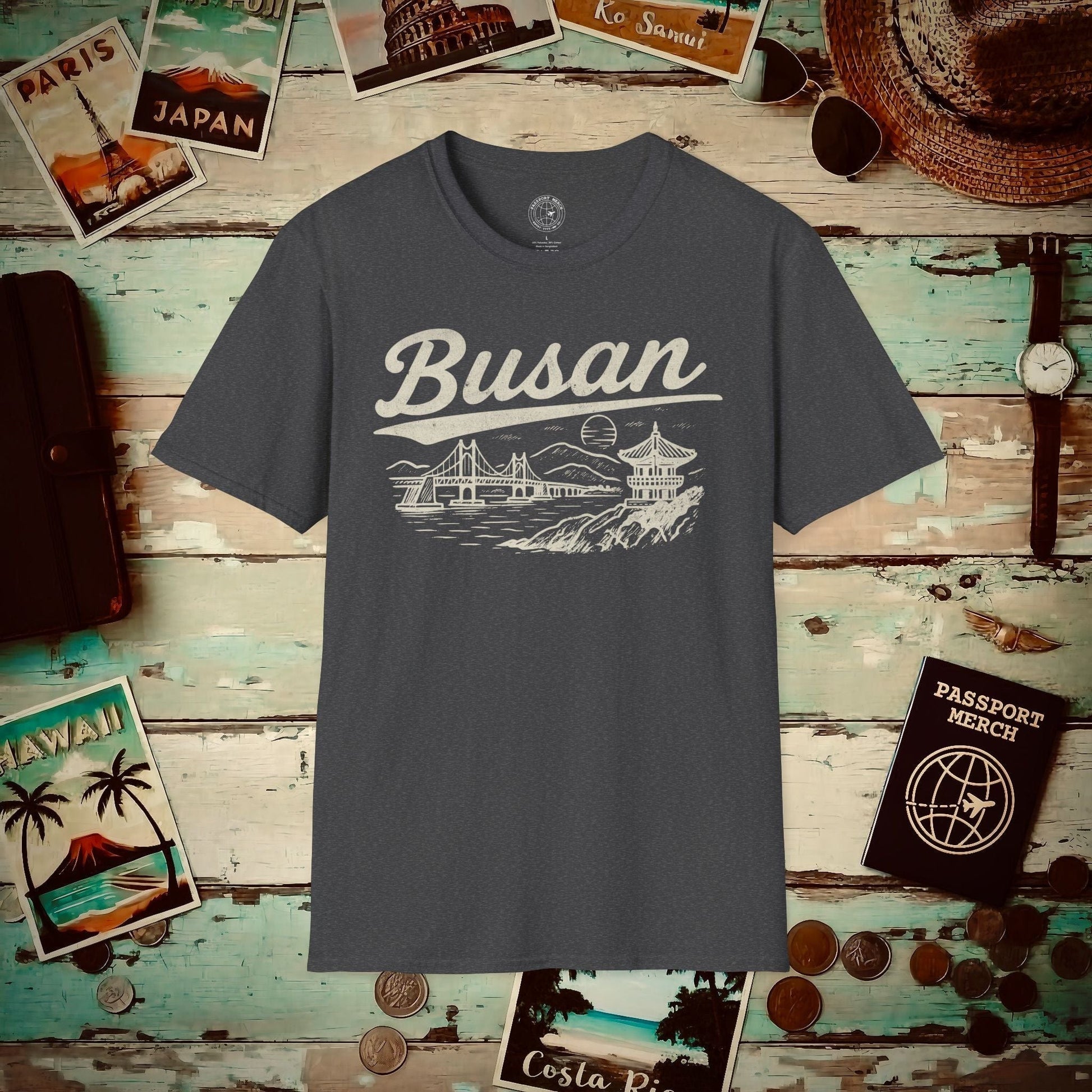 Monochrome Dreams of Busan Korea T-Shirt Dark Heather / S