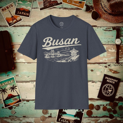 Monochrome Dreams of Busan Korea T-Shirt Heather Navy / S