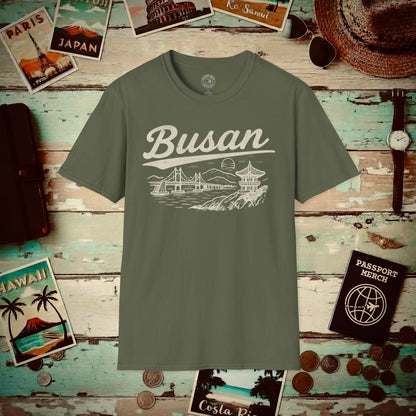 Monochrome Dreams of Busan Korea T-Shirt Military Green / S