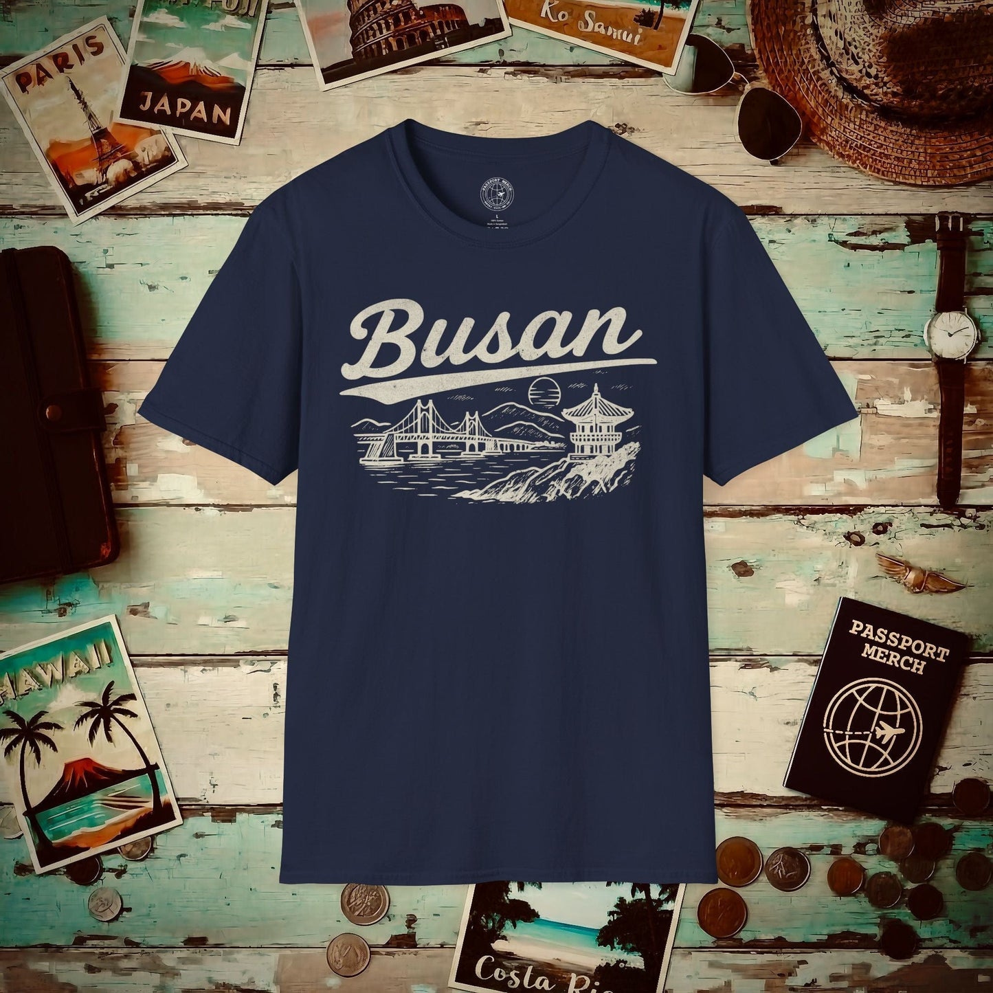 Monochrome Dreams of Busan Korea T-Shirt Navy / S
