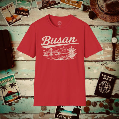 Monochrome Dreams of Busan Korea T-Shirt Red / S