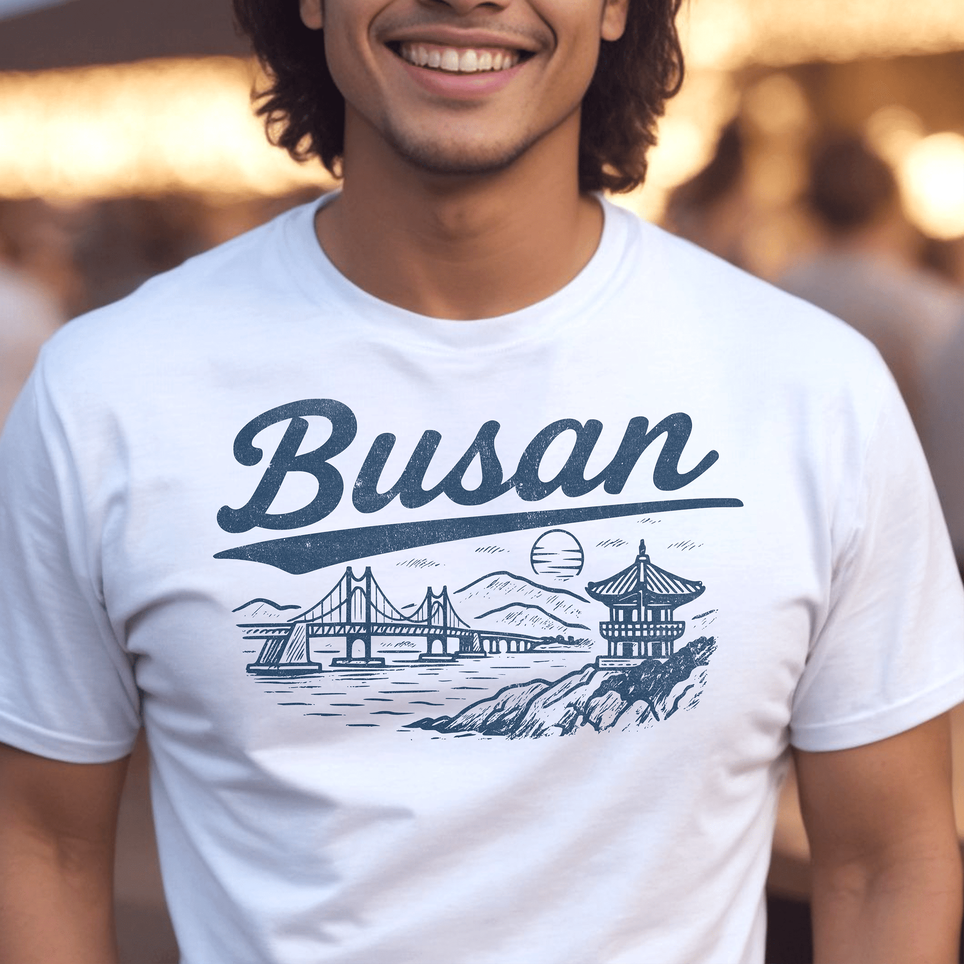 Monochrome Dreams of Busan Korea T-Shirt White / S