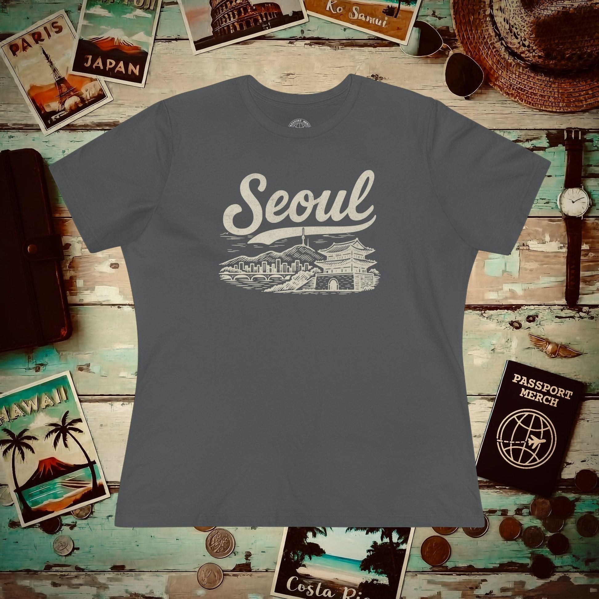 Monochrome Dreams of Seoul Korea, Womens Fit T-Shirt Asphalt / S