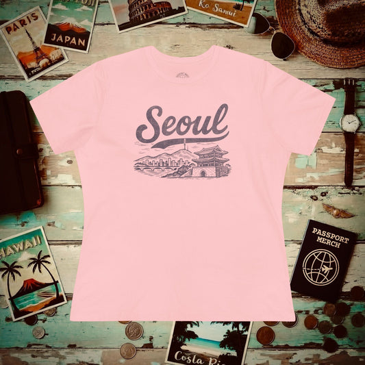 Monochrome Dreams of Seoul Korea, Womens Fit T-Shirt Pink / S