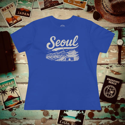 Monochrome Dreams of Seoul Korea, Womens Fit T-Shirt True Royal / S