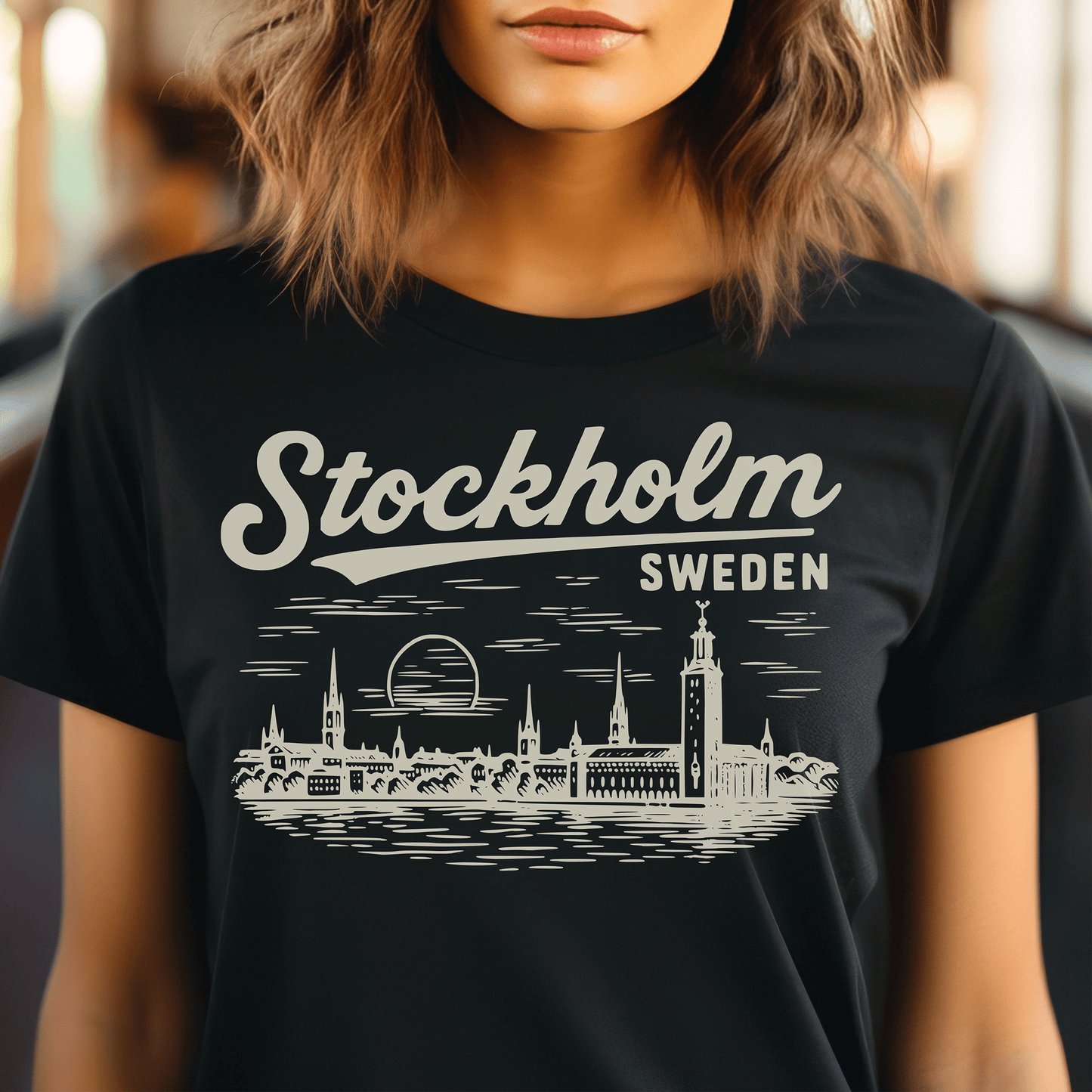 Monochrome Dreams of Stockholm, Sweden T-Shirt Black / S