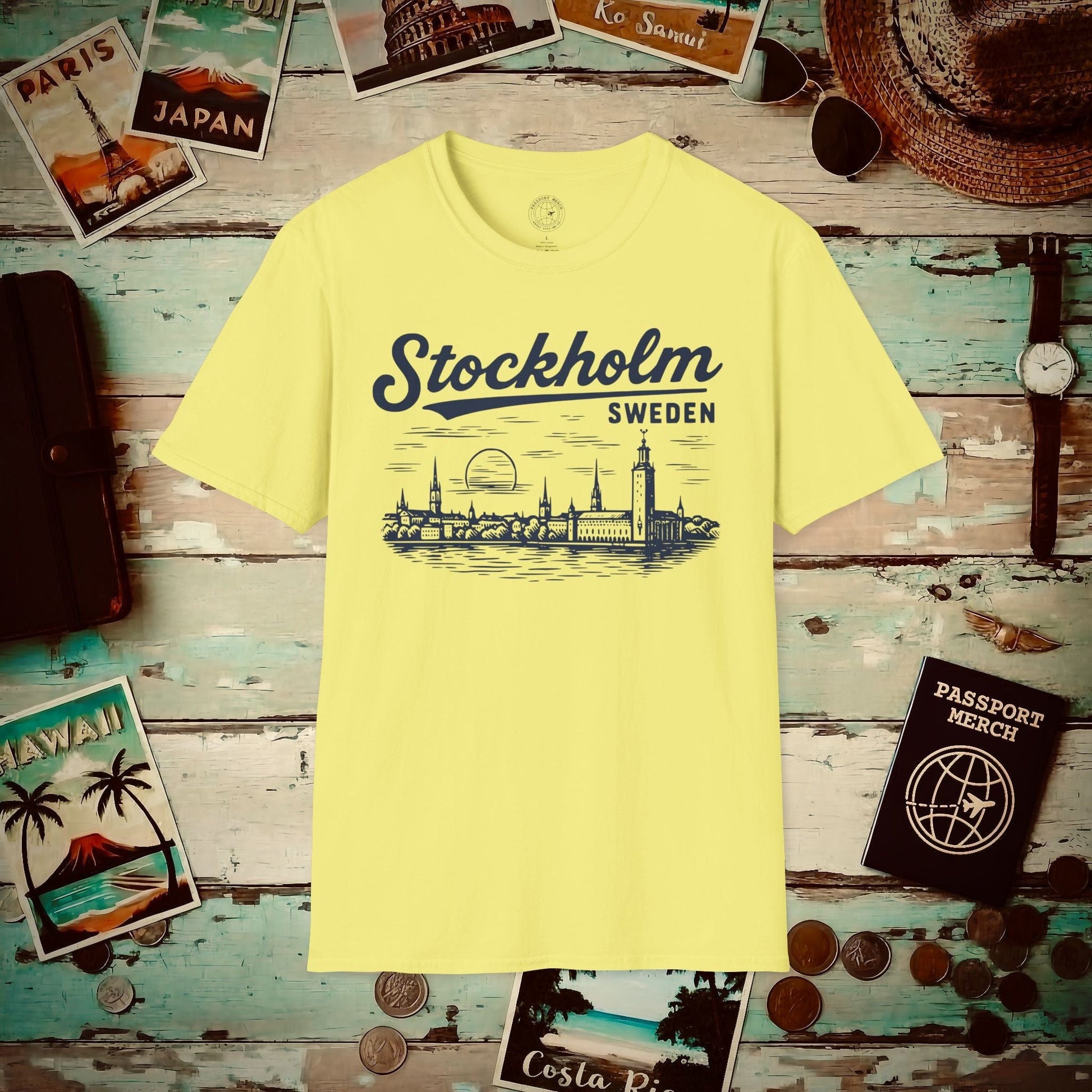 Monochrome Dreams of Stockholm, Sweden T-Shirt Cornsilk / S