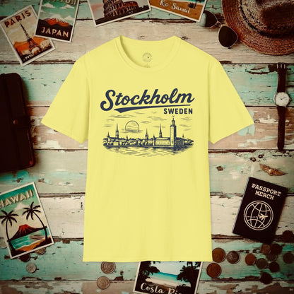 Monochrome Dreams of Stockholm, Sweden T-Shirt Cornsilk / S