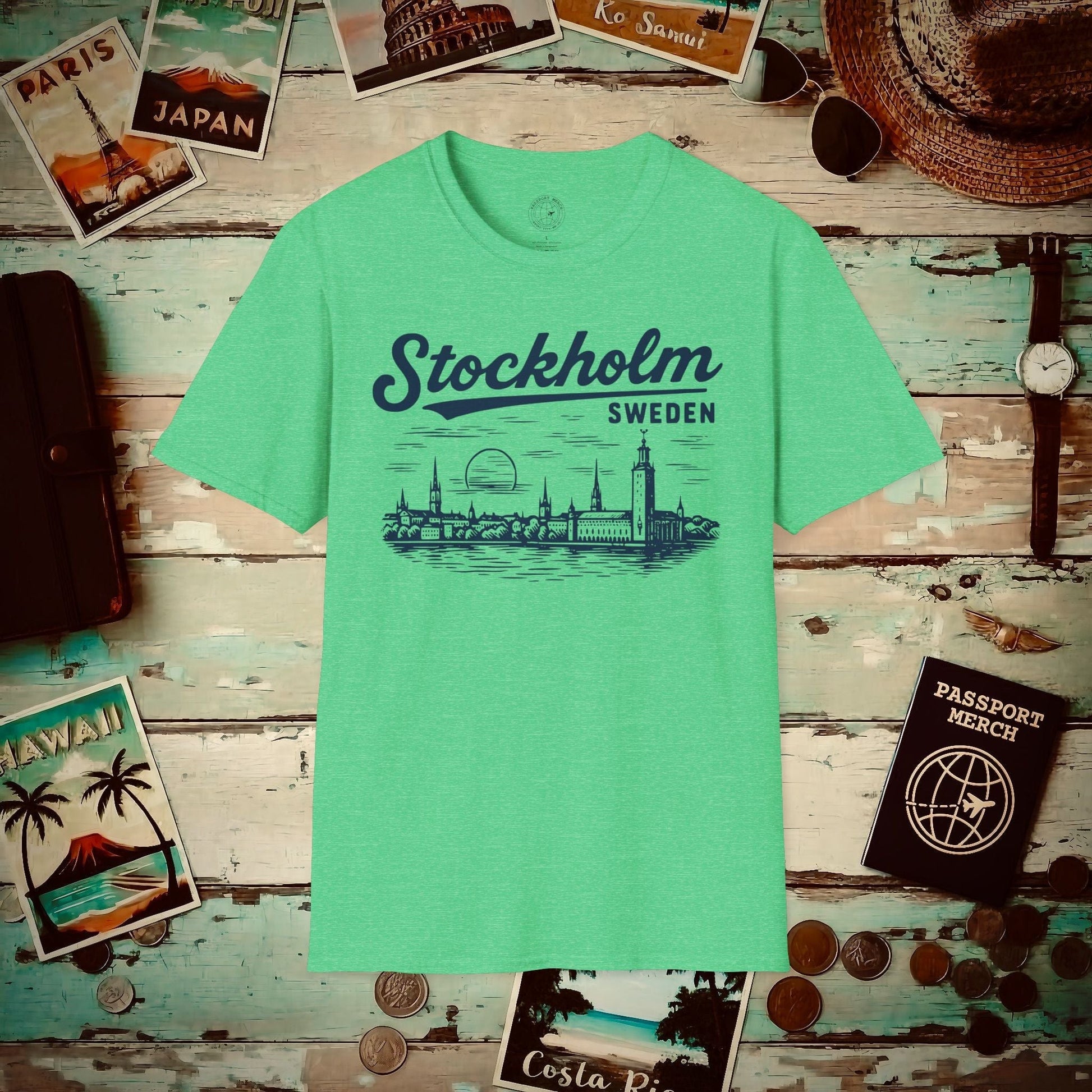 Monochrome Dreams of Stockholm, Sweden T-Shirt Heather Irish Green / S