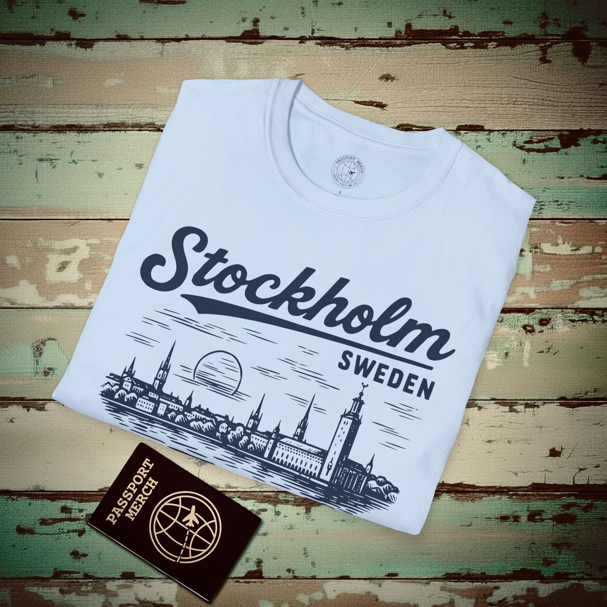 Monochrome Dreams of Stockholm, Sweden T-Shirt Light Blue / S