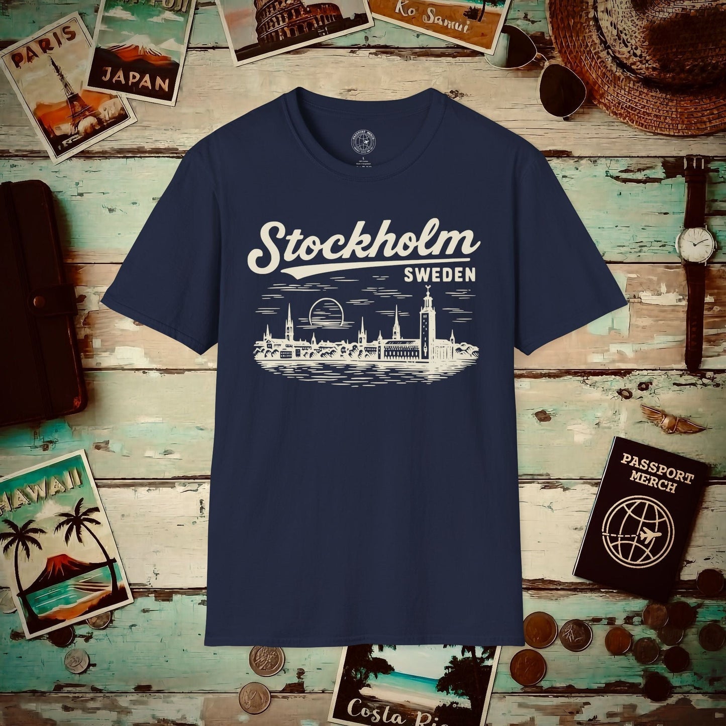 Monochrome Dreams of Stockholm, Sweden T-Shirt Navy / S