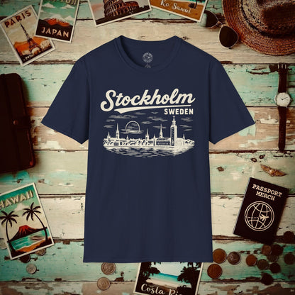 Monochrome Dreams of Stockholm, Sweden T-Shirt Navy / S