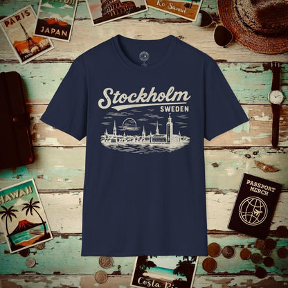 Monochrome Dreams of Stockholm, Sweden T-Shirt Navy / S