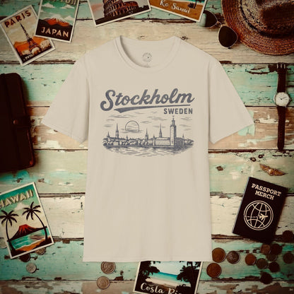 Monochrome Dreams of Stockholm, Sweden T-Shirt Sand / S