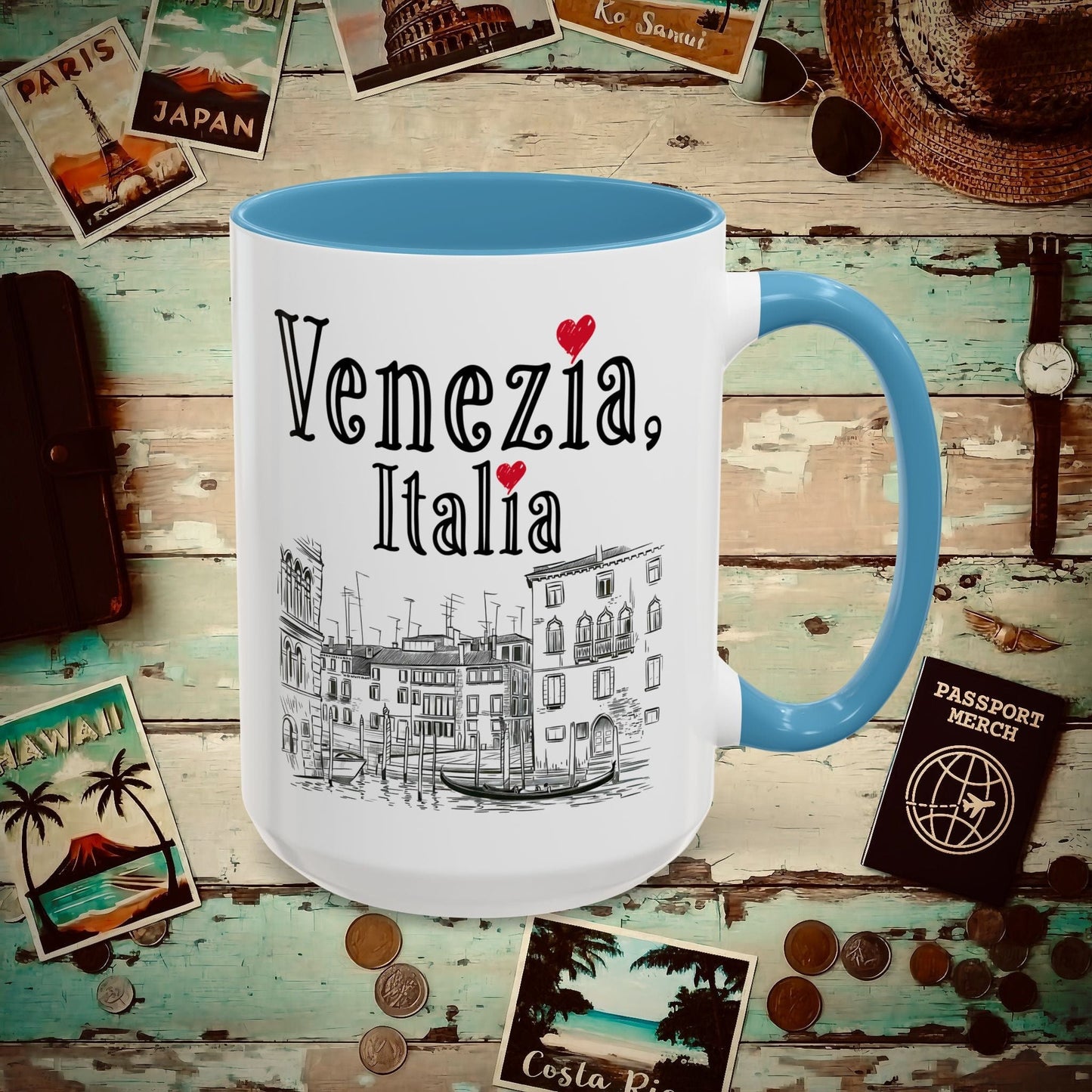 Monochrome Dreams of Venice Italy 15oz Mug Light Blue / 15oz