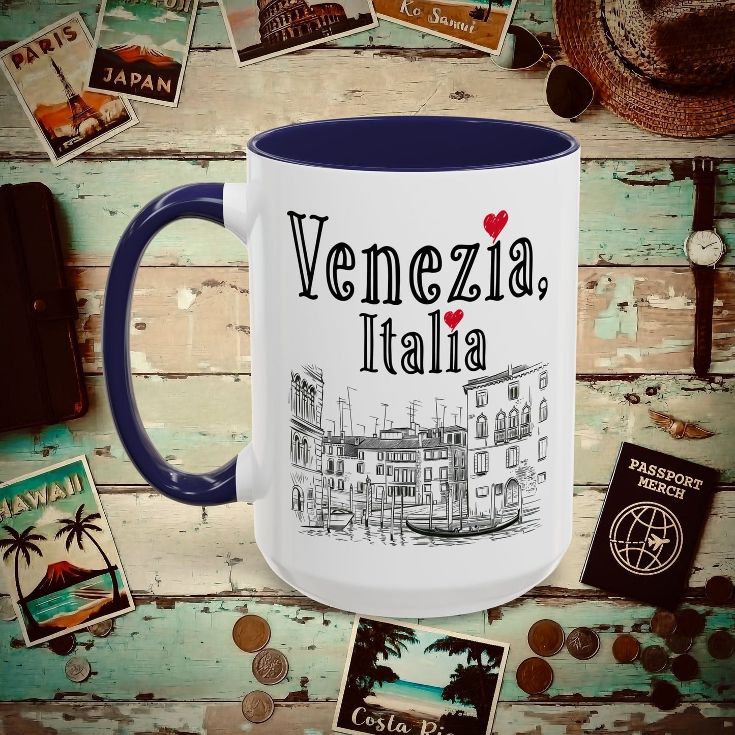 Monochrome Dreams of Venice Italy 15oz Mug Navy / 15oz