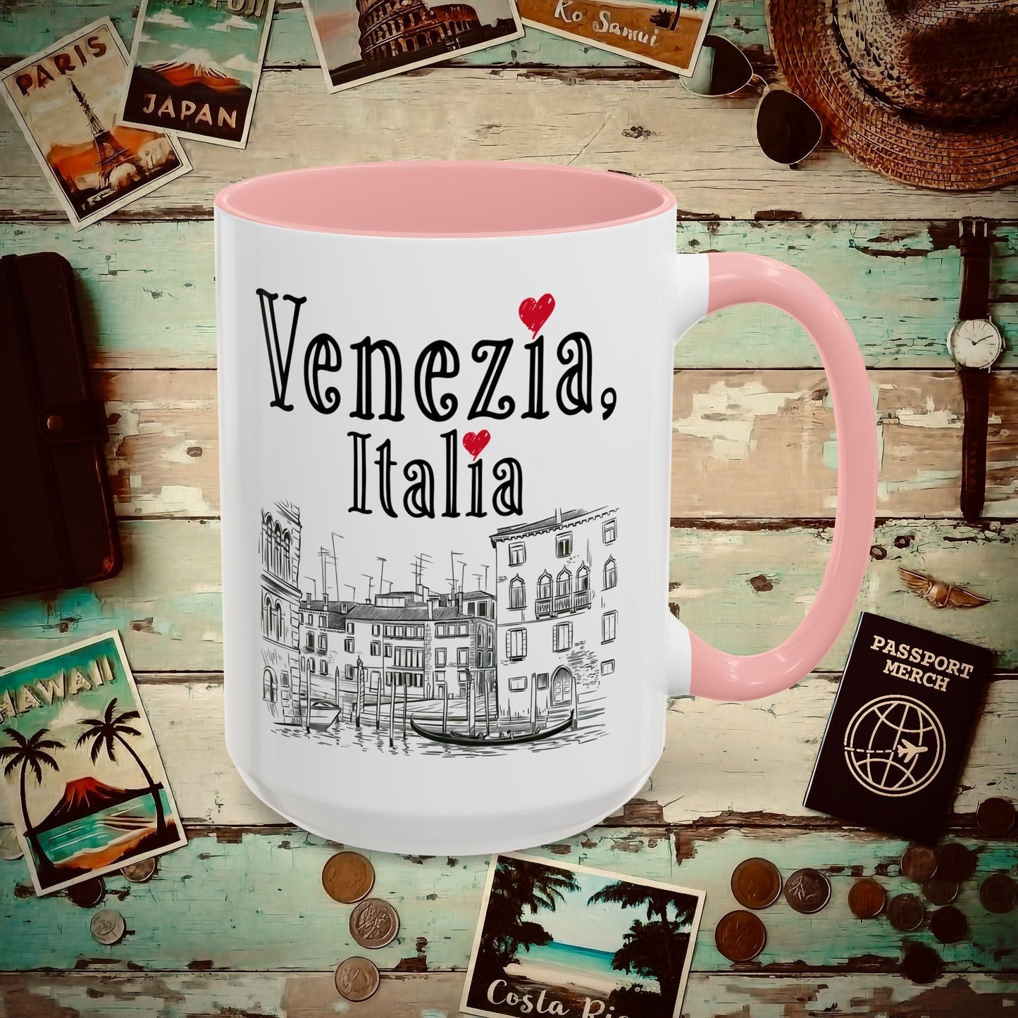 Monochrome Dreams of Venice Italy 15oz Mug Pink / 15oz